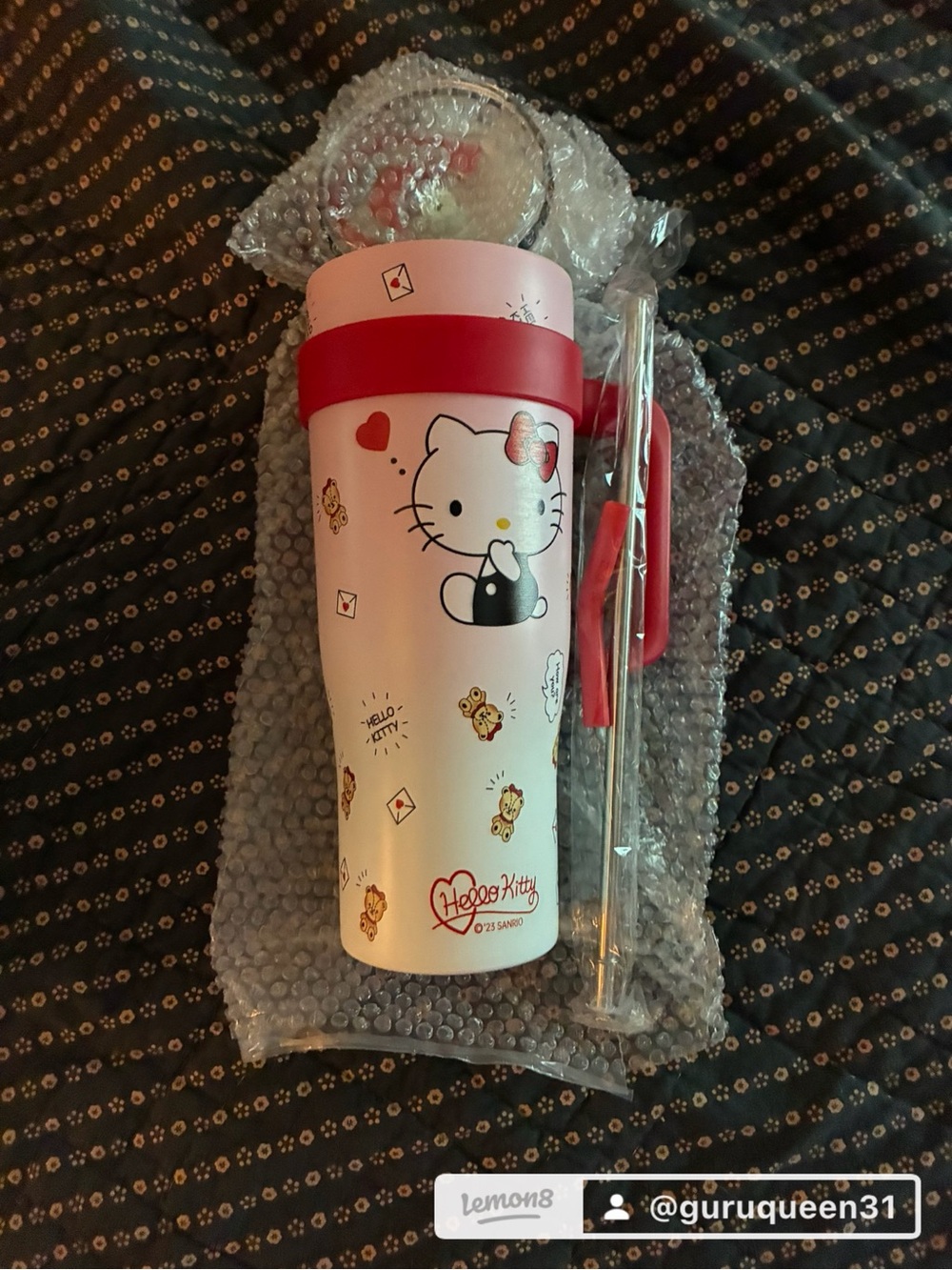 Hello Kitty Pink and Red Travel Tumbler with Straw and Handle